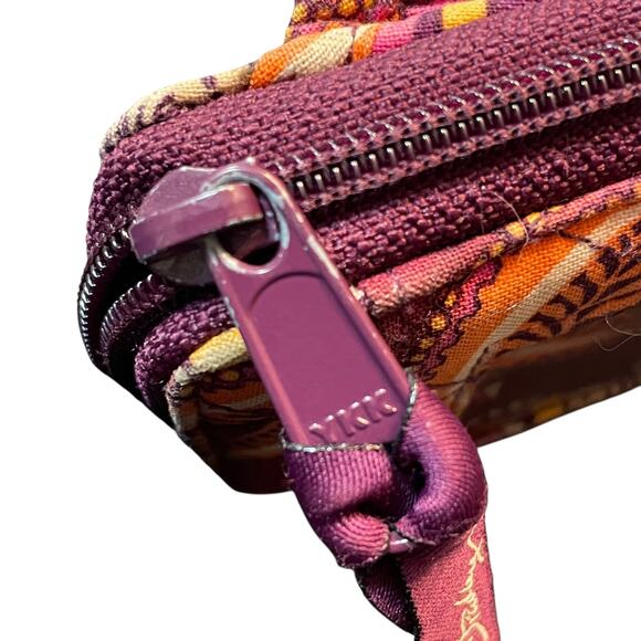 Vera Bradley Wristlet Zip ID Coin Pockets Quilted Safari Sunset Purple Purse - Picture 6 of 12